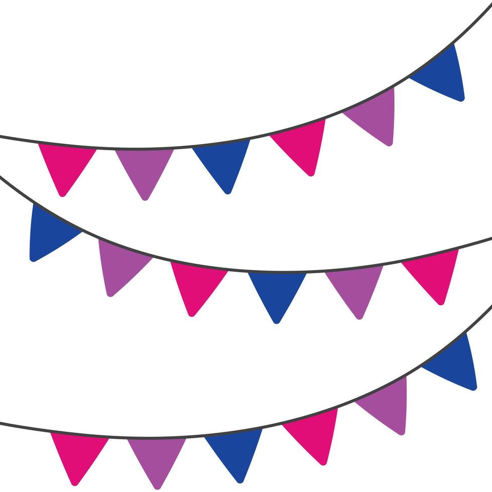 Pink, purple, and blue colored party bunting, as the colors of the bisexual flag. LGBTQI concept. Flat vector illustration.