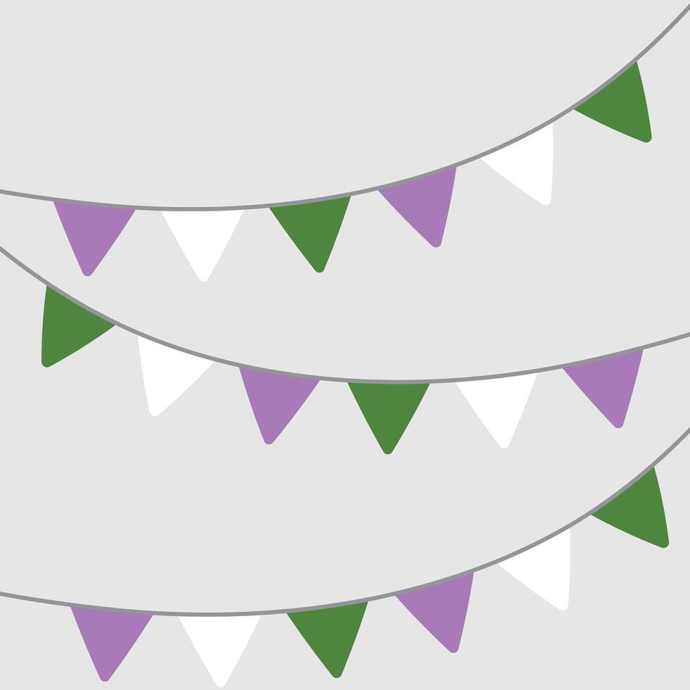 Purple, white, and green colored party bunting, as the colors of the genderqueer flag. LGBTQI concept. Flat design illustration. vector