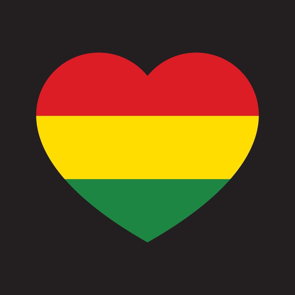 Red, yellow and green colored heart shape icon as the colors of Black History Month flag. Flat vector illustration.