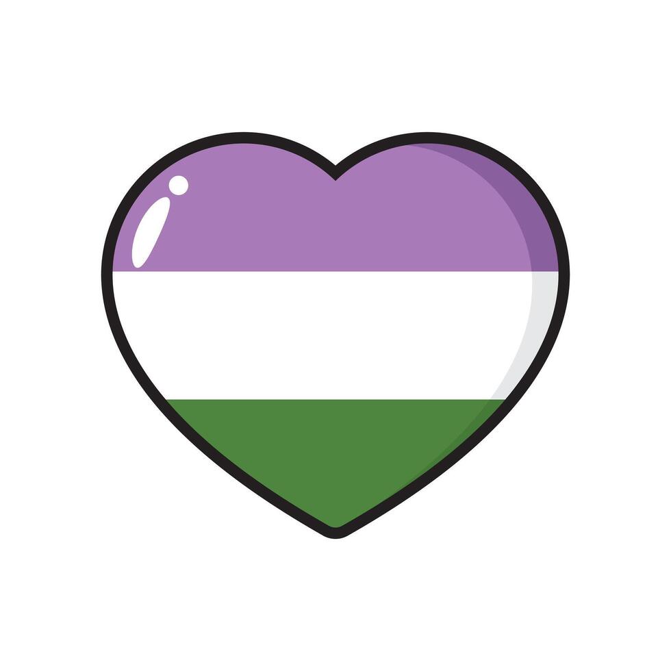 Purple, white, and green colored heart icons, as the colors of the genderqueer flag. LGBTQI concept. Flat vector illustration.