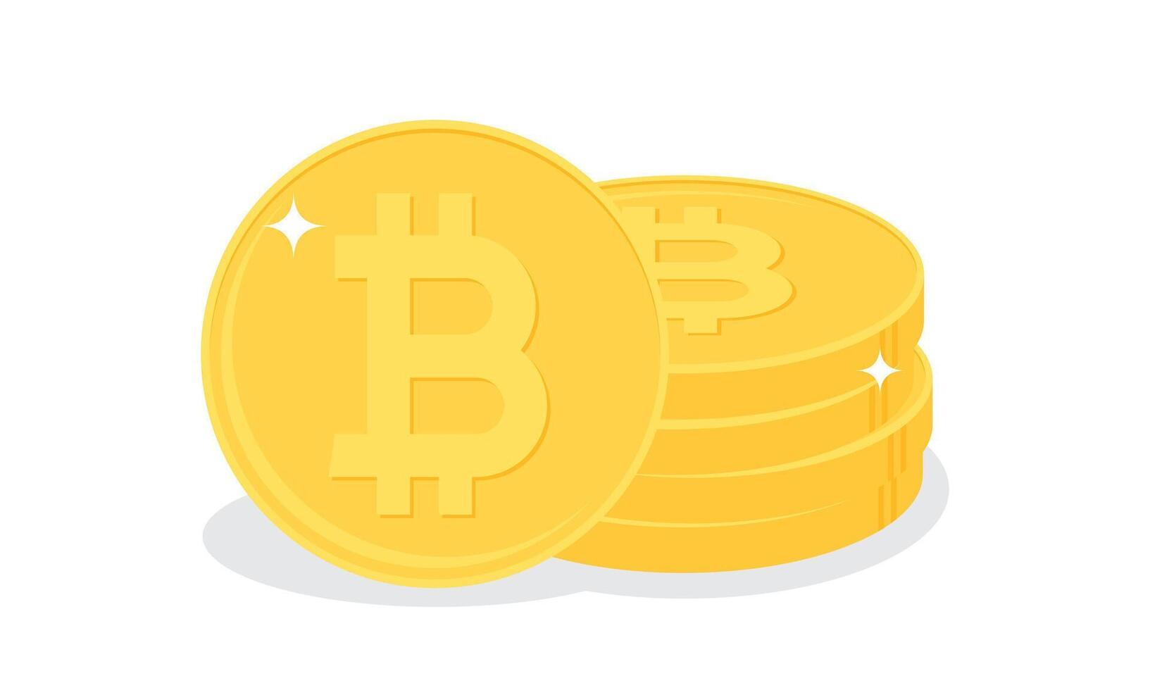 Stack of gold bitcoin coins. Cryptocurrency, digital currency, business and finance concept. Flat design vector illustration.