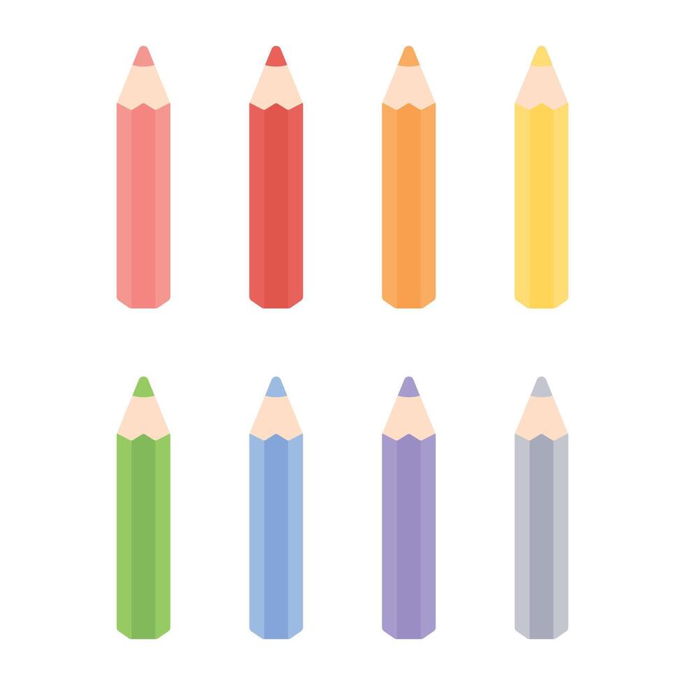 Cute pastel colored pencil icon set. Flat vector illustration. Back to school concept.