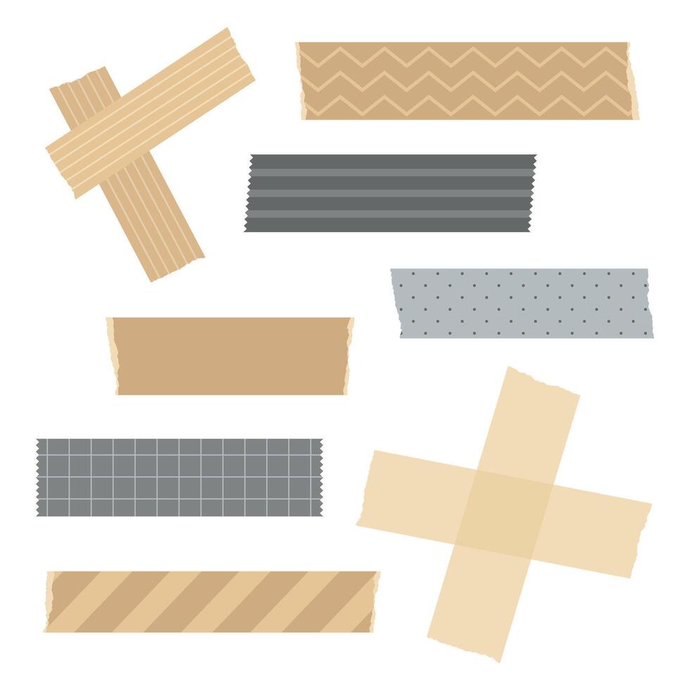 Set of neutral minimal patterned paper decoration tape. Flat vector illustration.