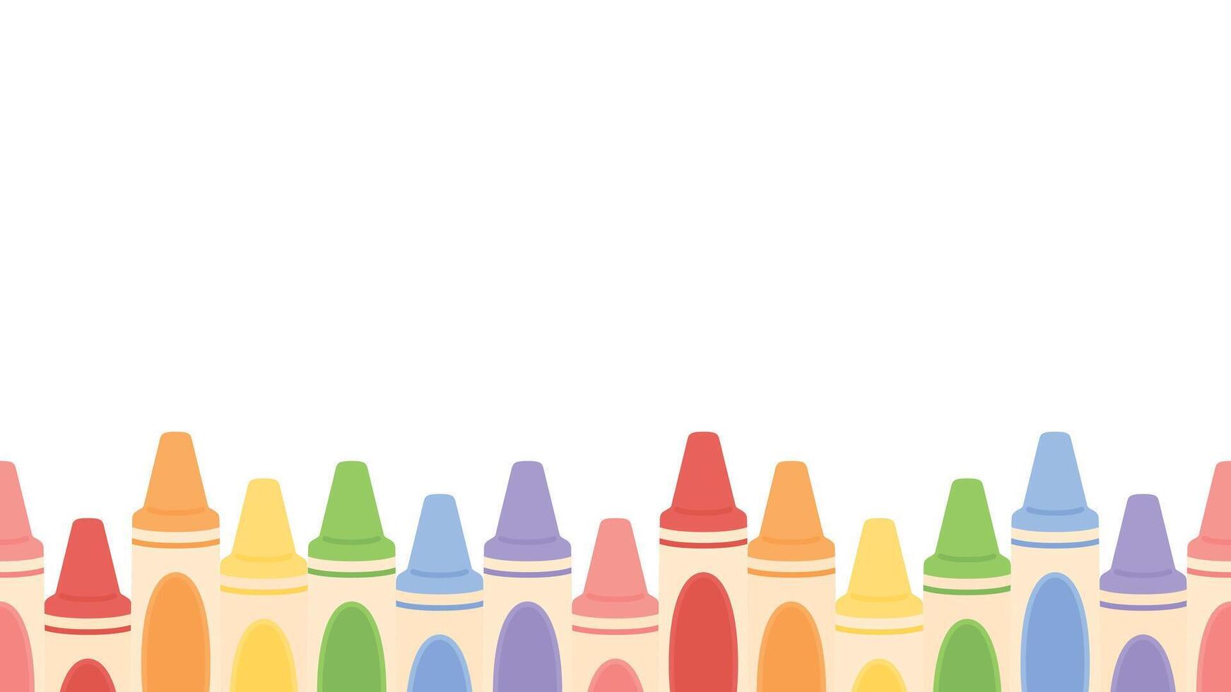 Cute pastel colored crayons seamless border background. Flat vector illustration. Back to school concept.