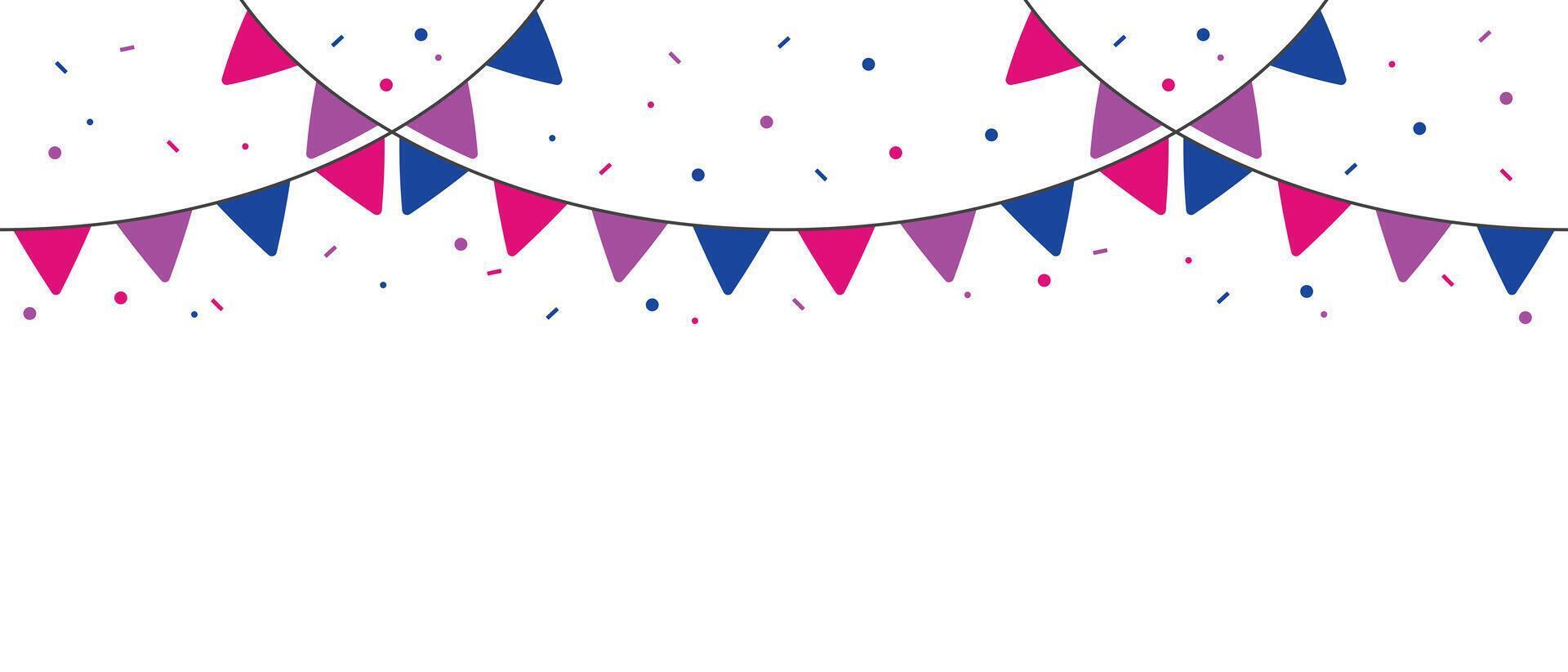 Pink, purple, and blue colored party bunting, as the colors of the bisexual flag. LGBTQI concept. Flat vector illustration.