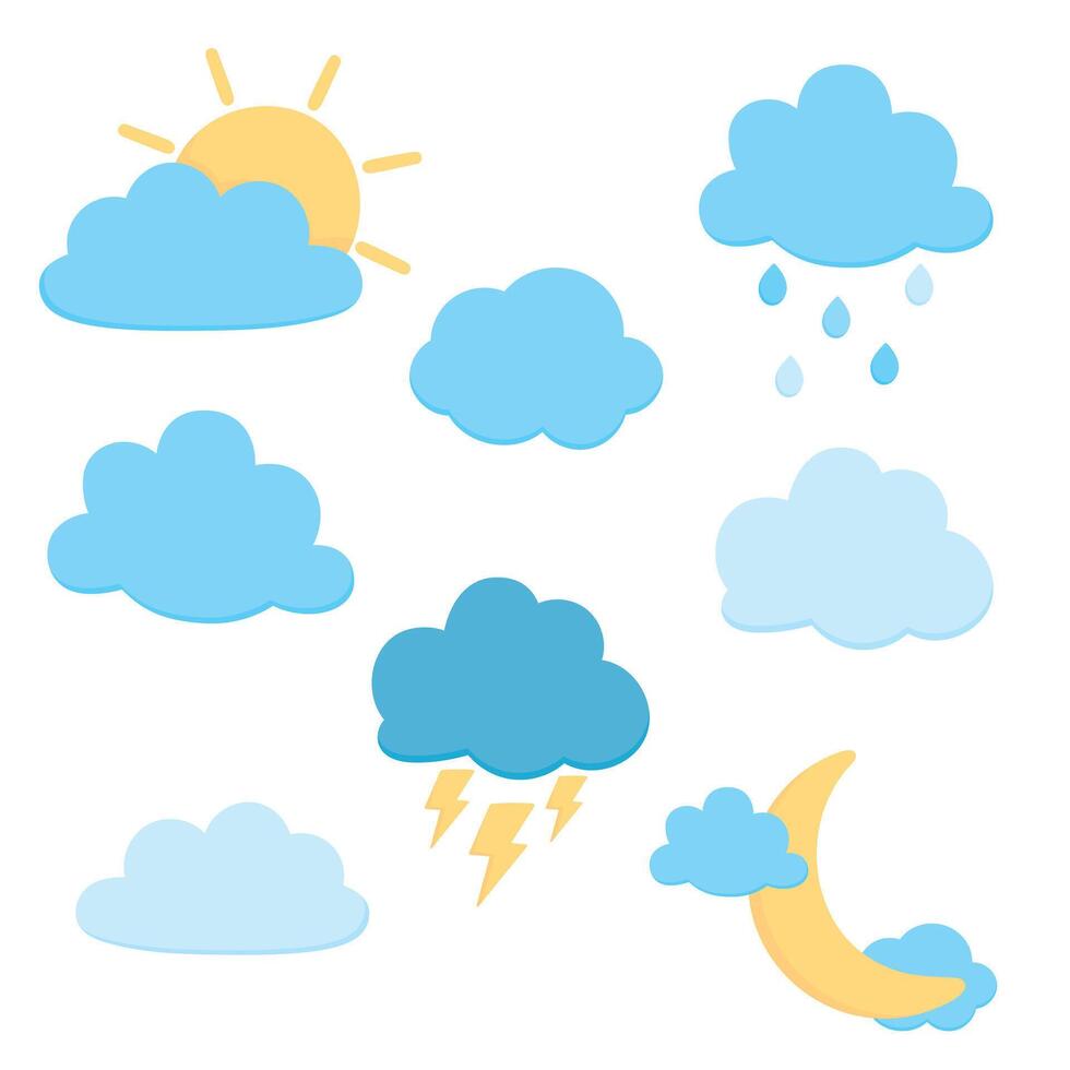 conjunto de linda nube iconos plano vector ilustración.