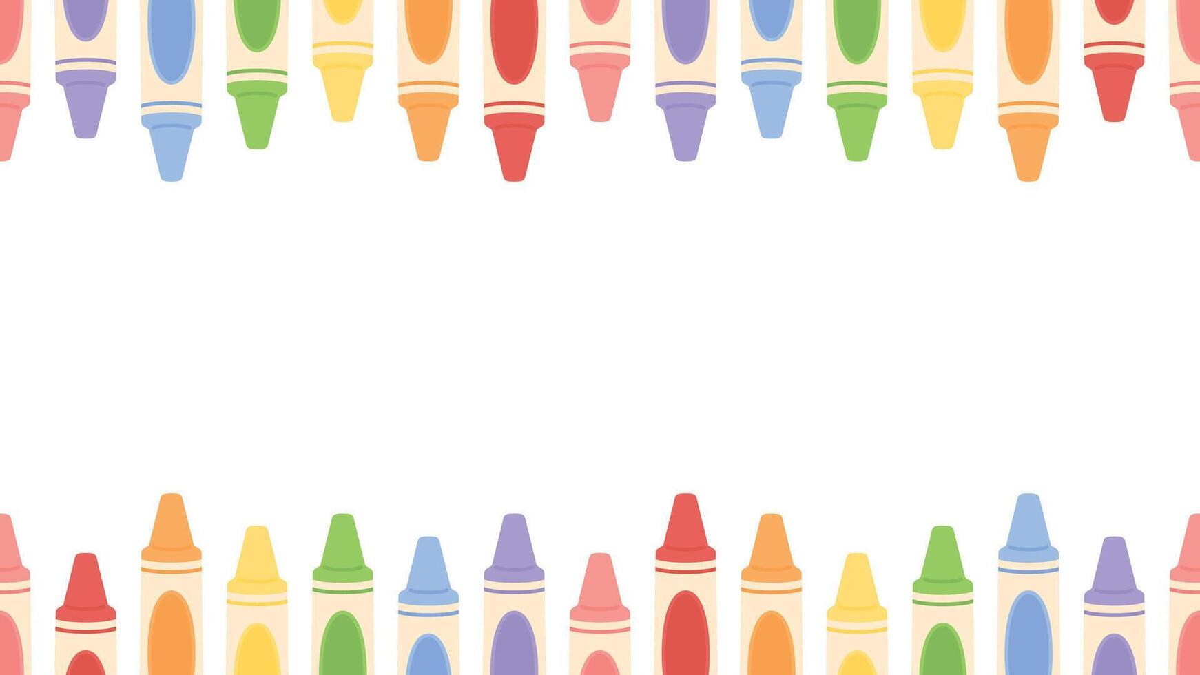 Cute pastel colored crayons seamless border background. Flat vector illustration. Back to school concept.
