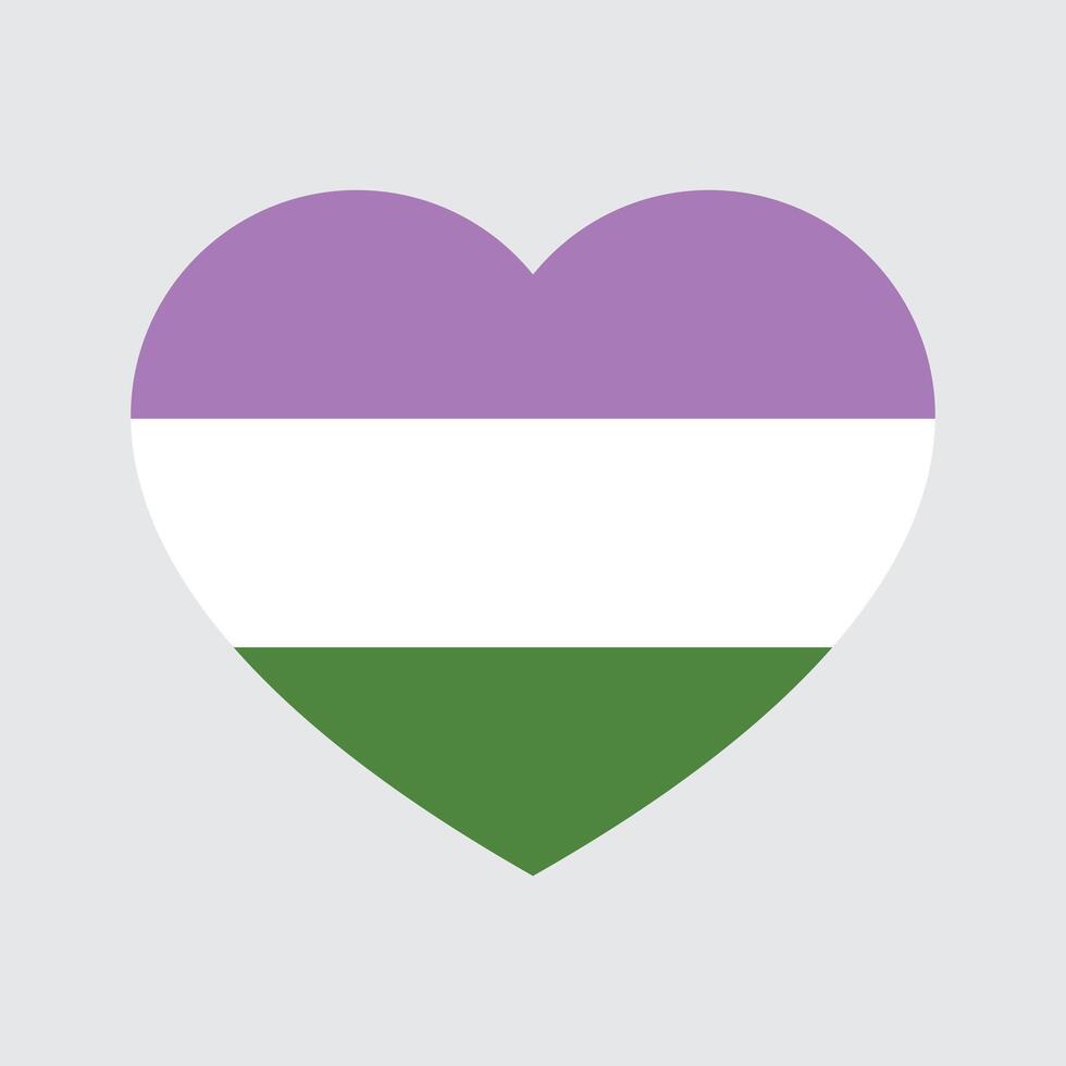 Purple, white, and green colored heart icons, as the colors of the genderqueer flag. LGBTQI concept. Flat vector illustration.