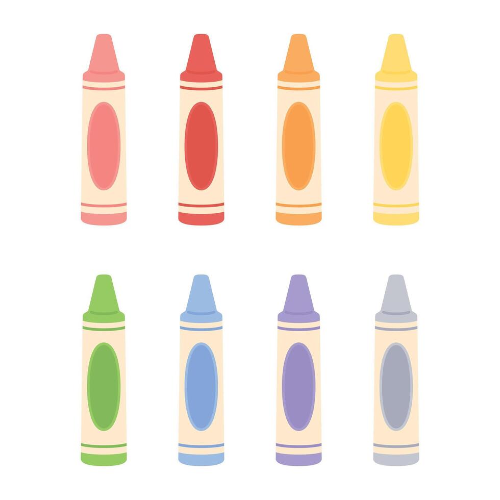 Cute pastel colored crayon icon set. Flat vector illustration. Back to school concept.