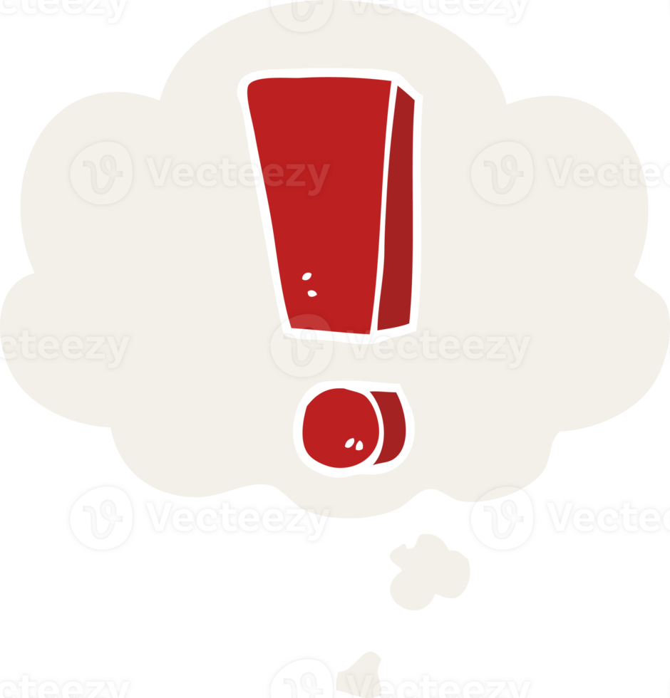cartoon exclamation mark with thought bubble in retro style png
