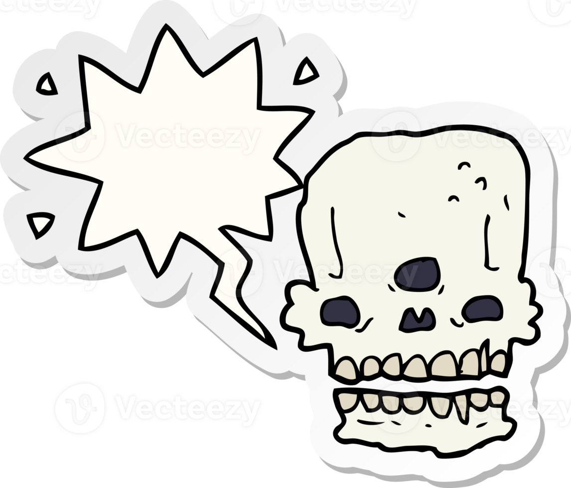 cartoon spooky skull with speech bubble sticker png