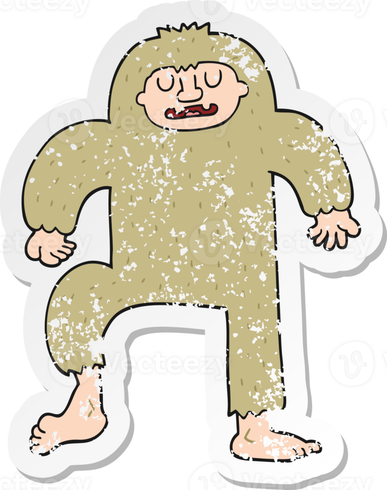 distressed sticker of a cartoon bigfoot png