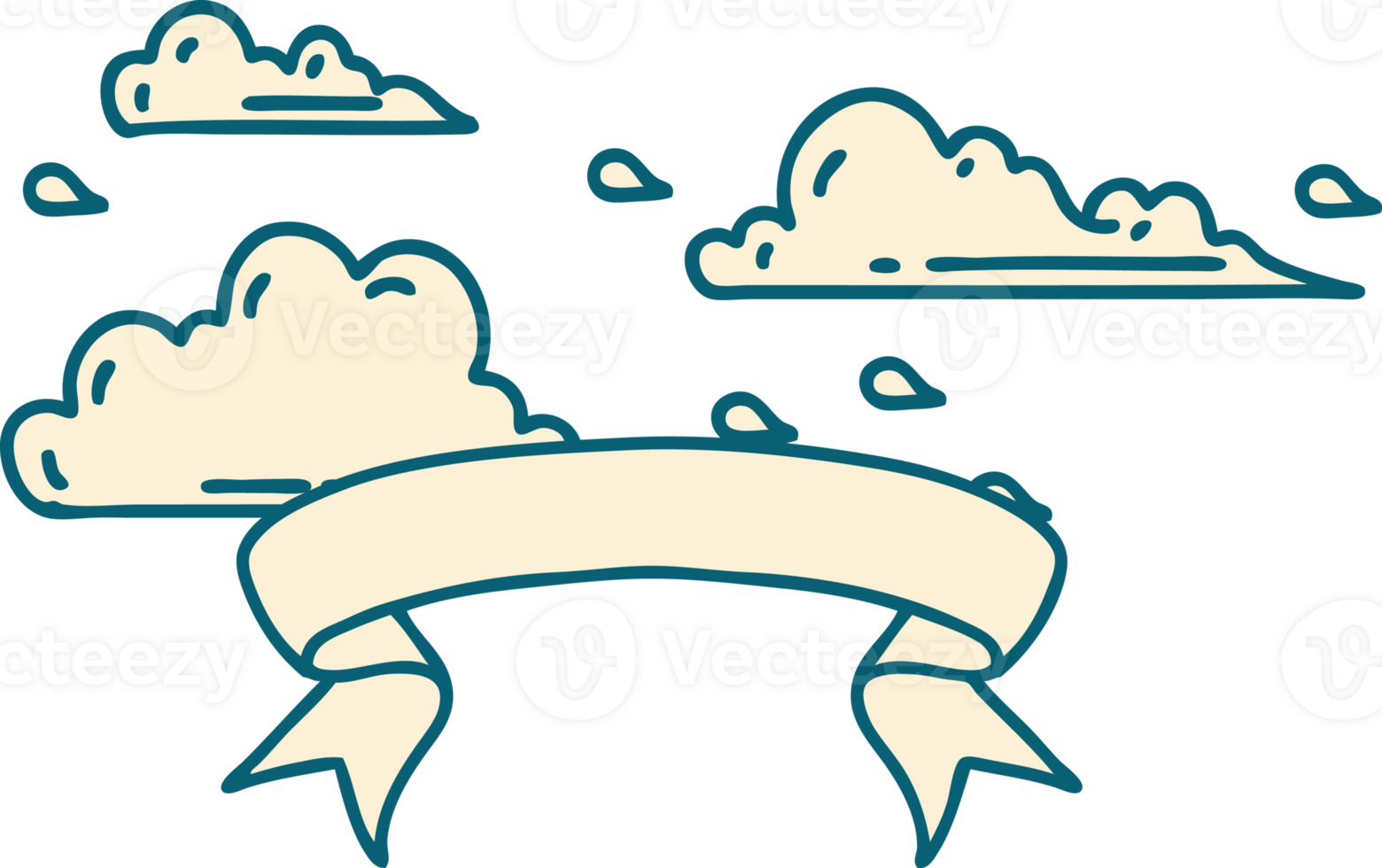 scroll banner with tattoo style floating clouds png