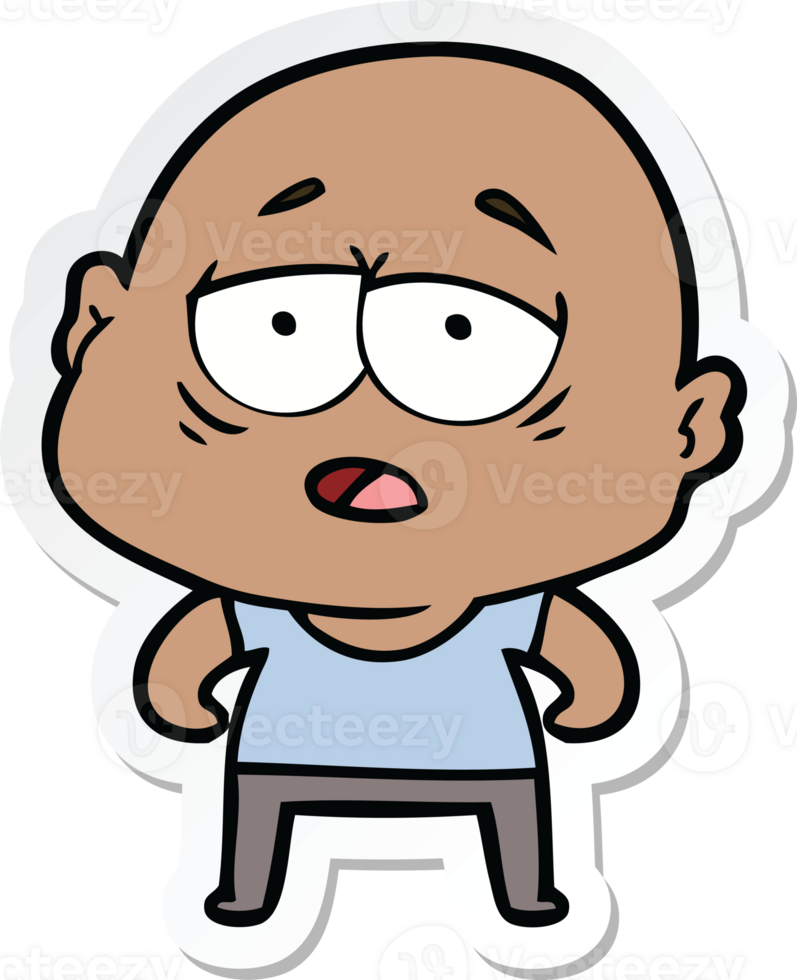 sticker of a cartoon tired bald man png
