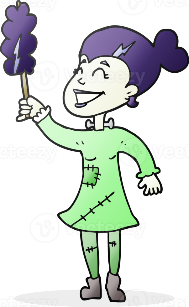 hand drawn cartoon undead monster lady cleaning png