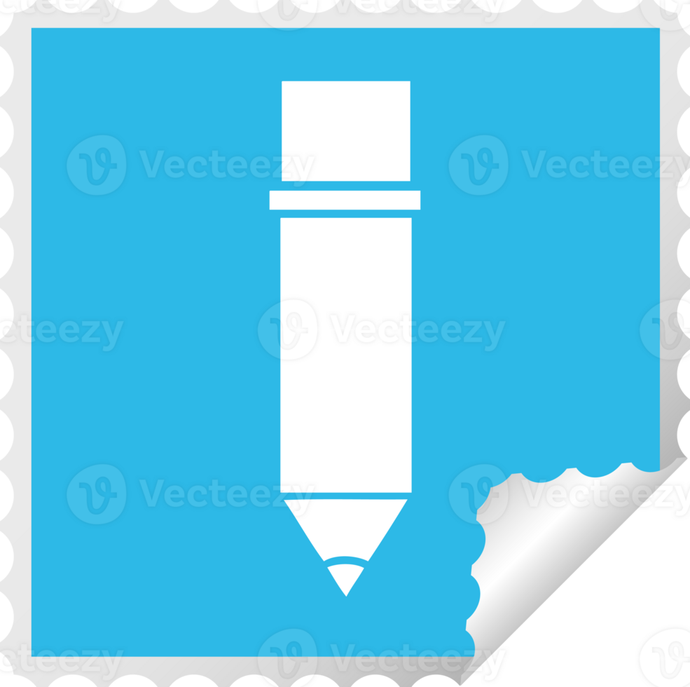square peeling sticker cartoon of a of a pencil png