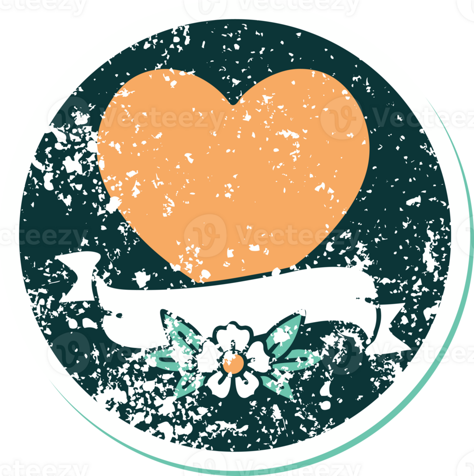 iconic distressed sticker tattoo style image of a heart and banner png