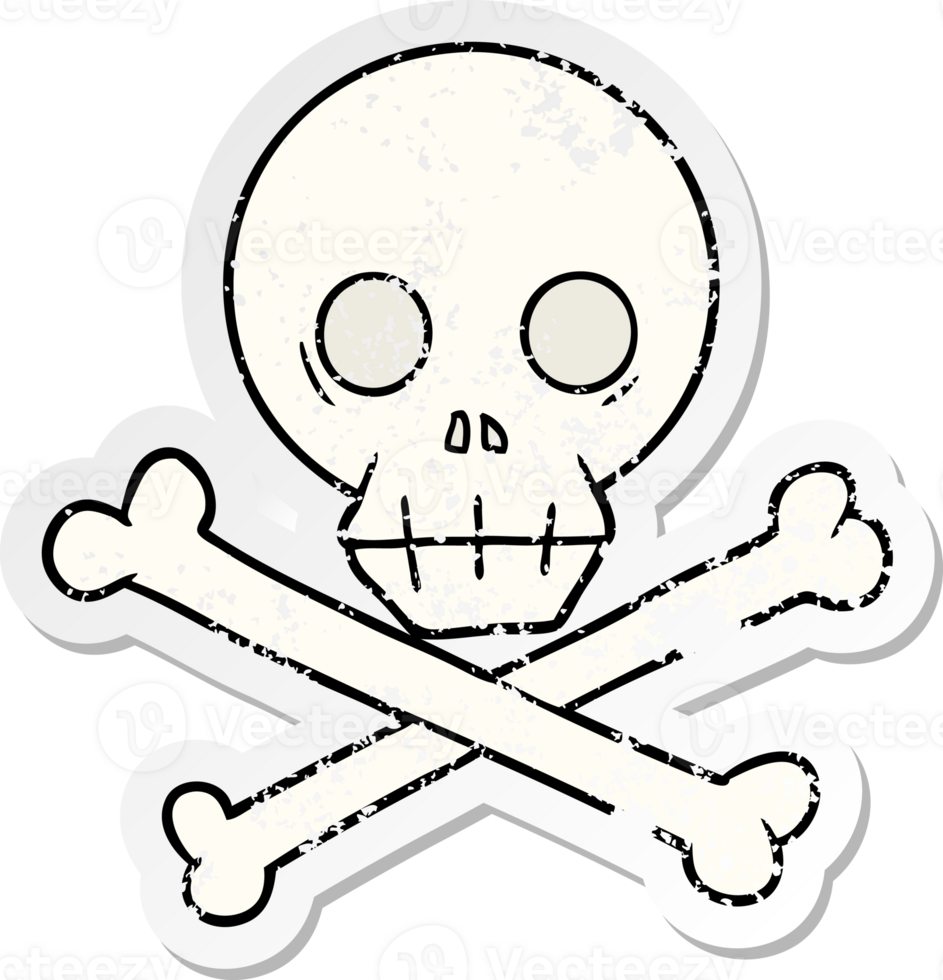 distressed sticker of a cartoon skull and crossbones png