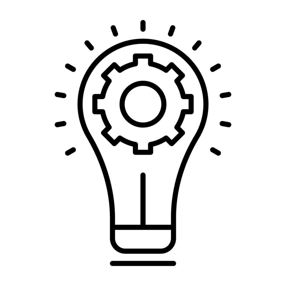 Gear inside light bulb, idea generation icon vector