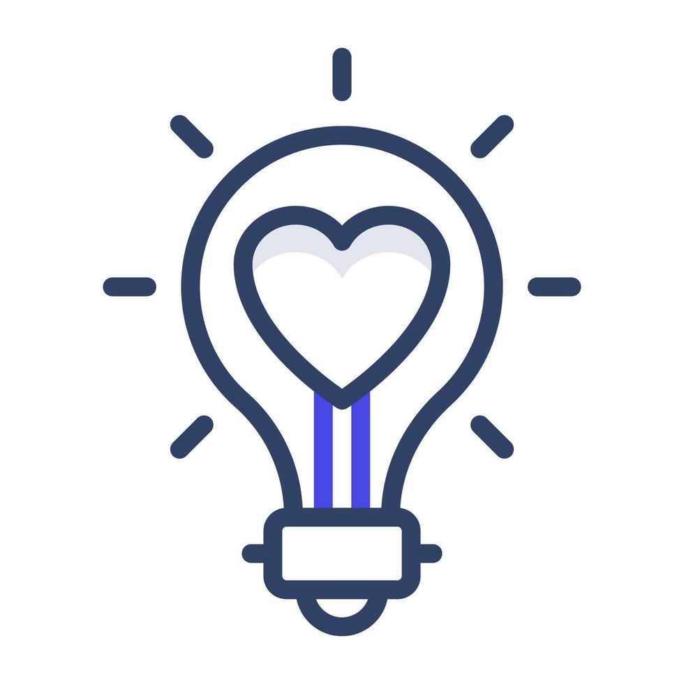 Heart inside bright light bulb, valentine idea icon vector