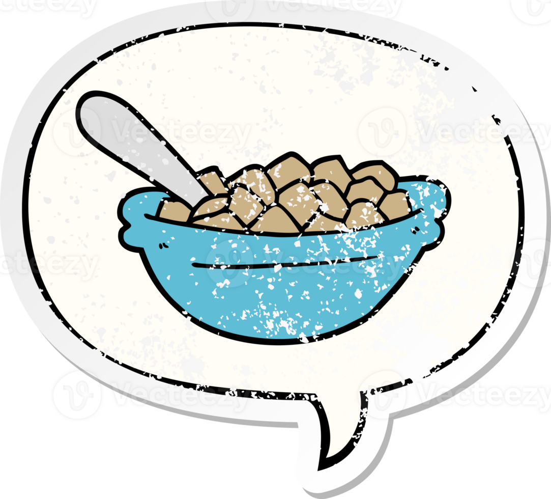 cartoon cereal bowl with speech bubble distressed distressed old sticker png