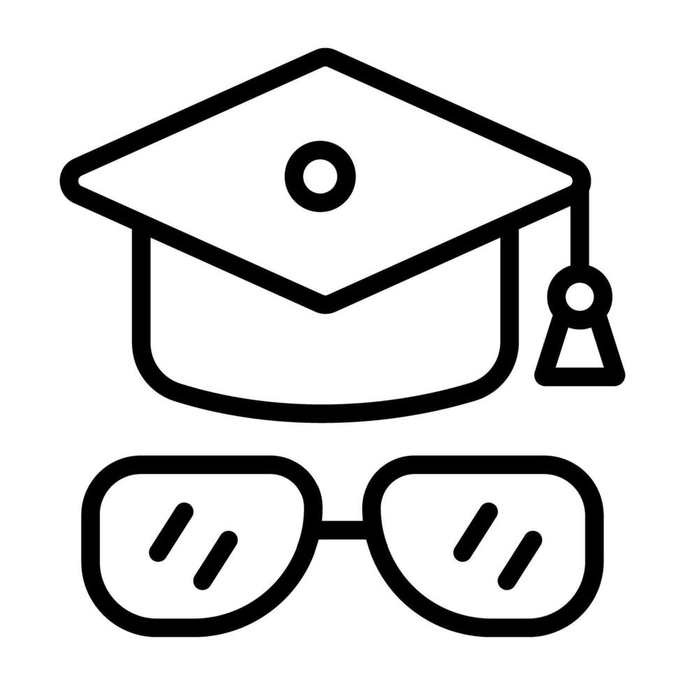 Academic cap with glasses, mortarboard icon vector