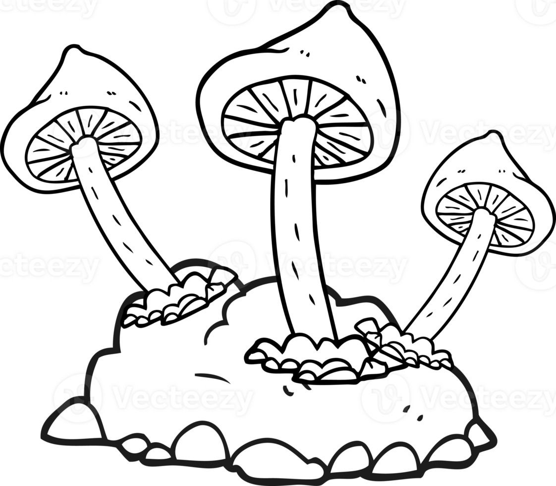 main tiré noir et blanc dessin animé champignons croissance png