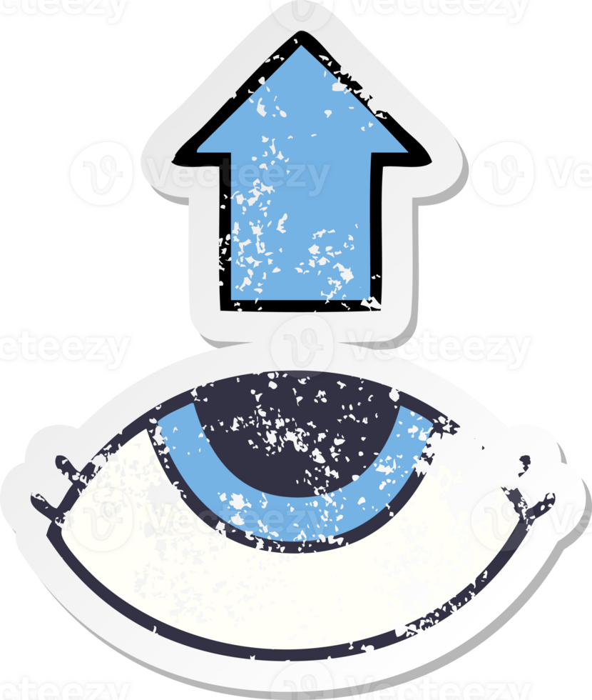 distressed sticker of a cute cartoon eye looking up png