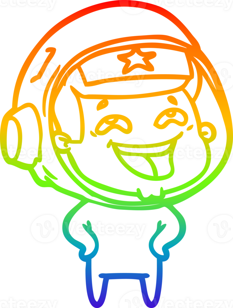 rainbow gradient line drawing of a cartoon laughing astronaut png
