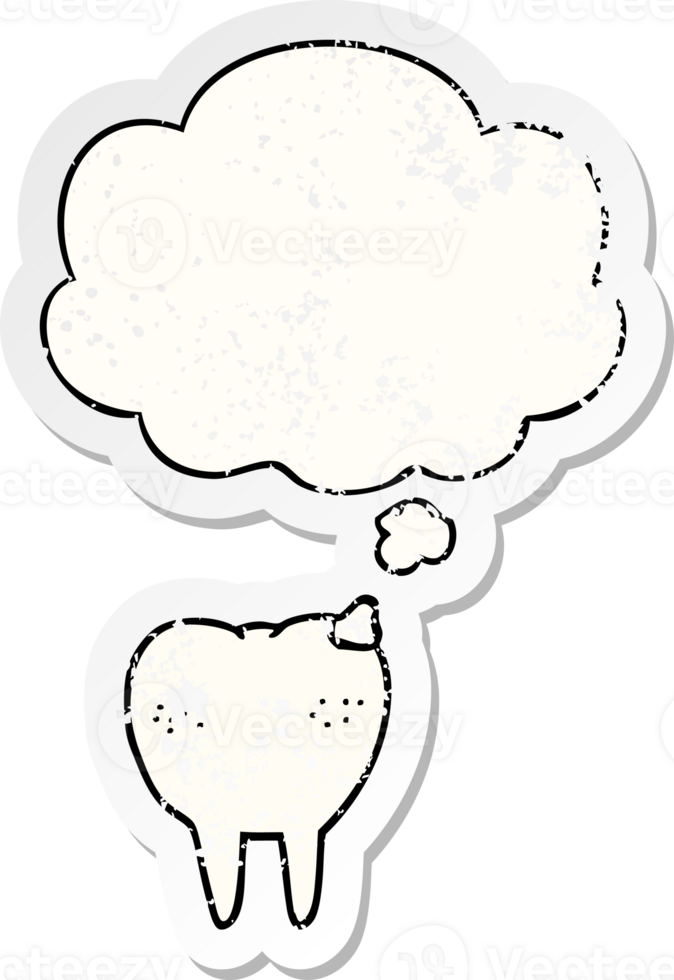 cartoon tooth with thought bubble as a distressed worn sticker png