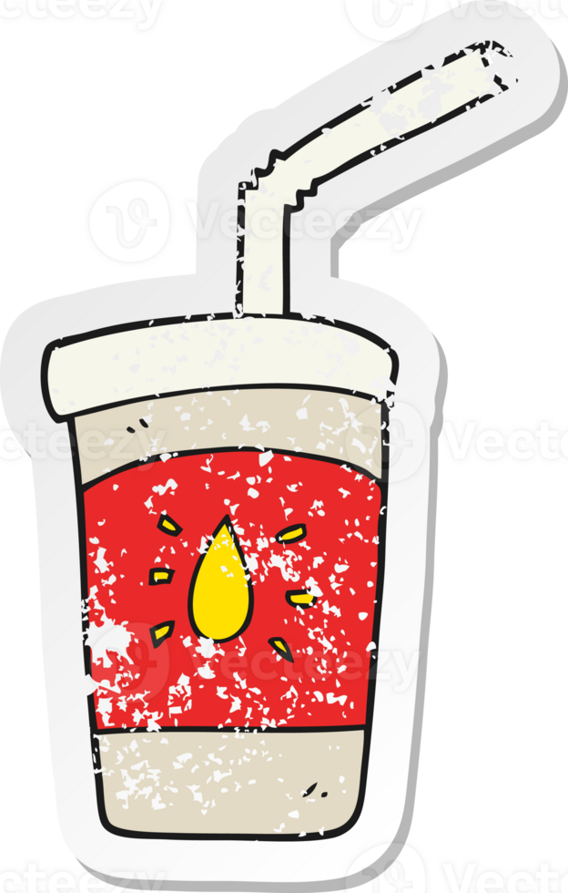 retro distressed sticker of a cartoon soda drink png