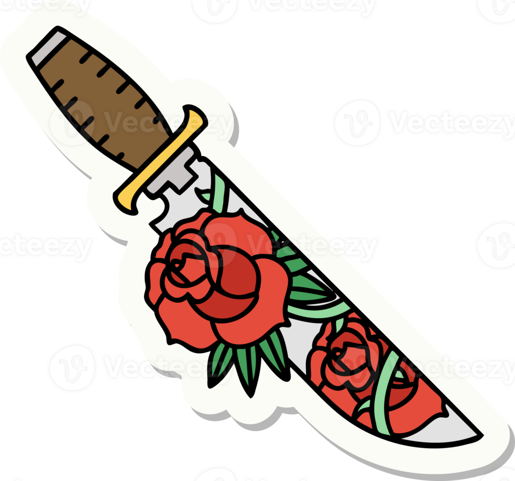 sticker of tattoo in traditional style of a dagger and flowers png
