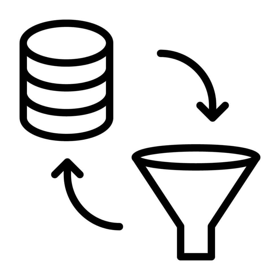 An outline design, icon of database funnel vector