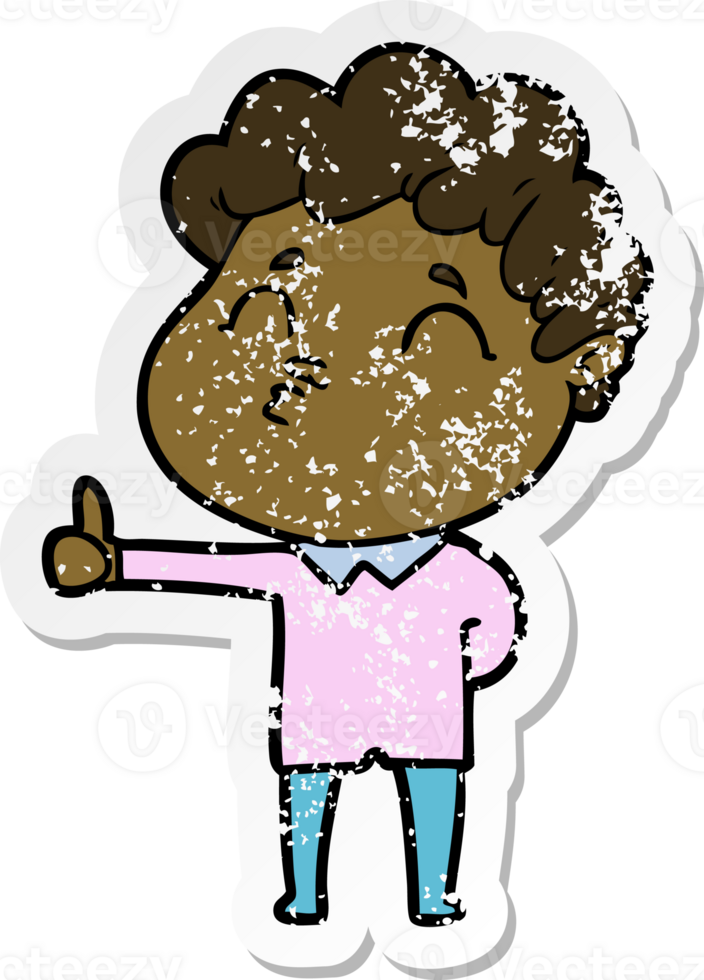 distressed sticker of a cartoon man pouting png