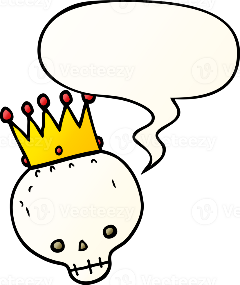 cartoon skull with crown with speech bubble in smooth gradient style png
