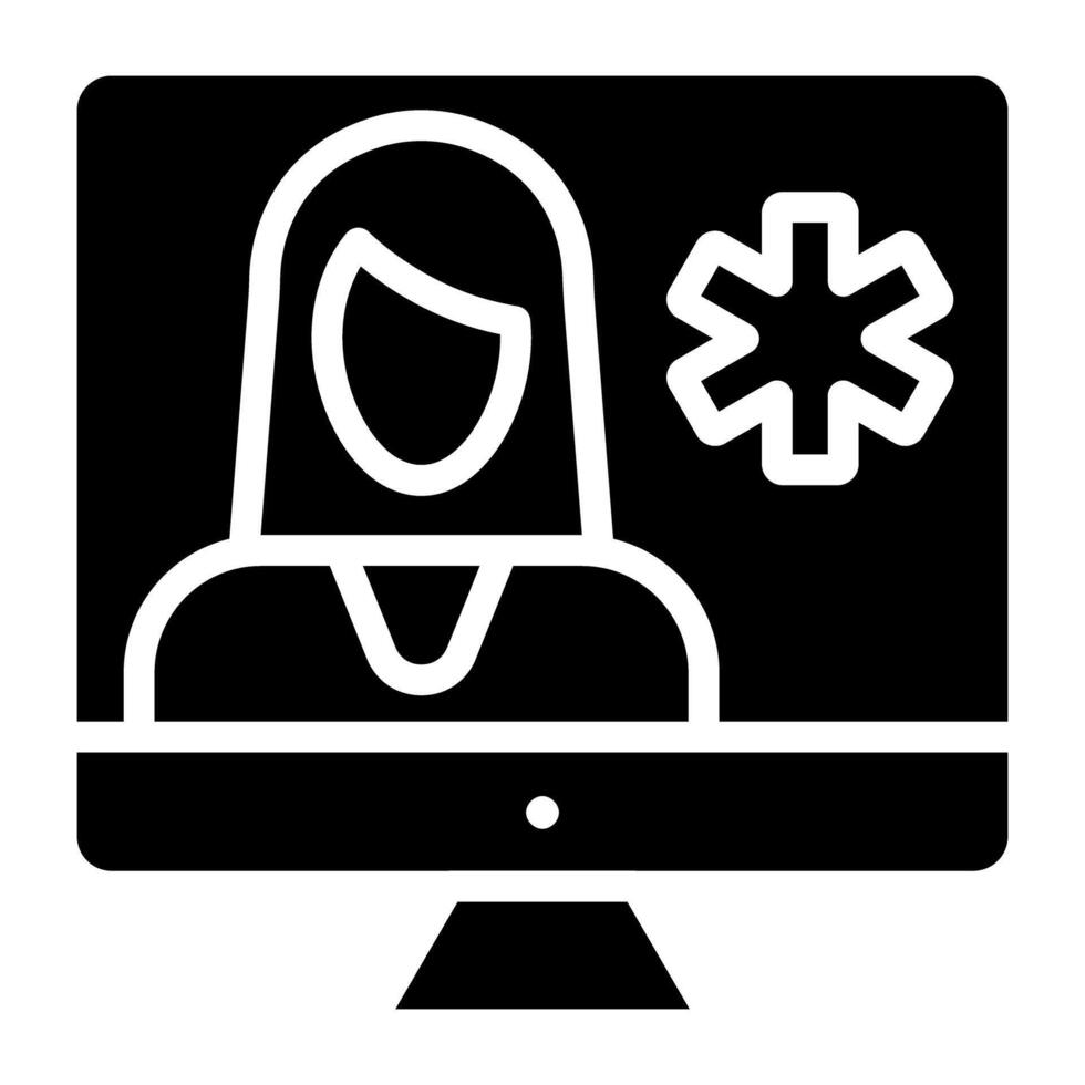 hembra avatar con médico firmar dentro monitor, en línea médico icono vector