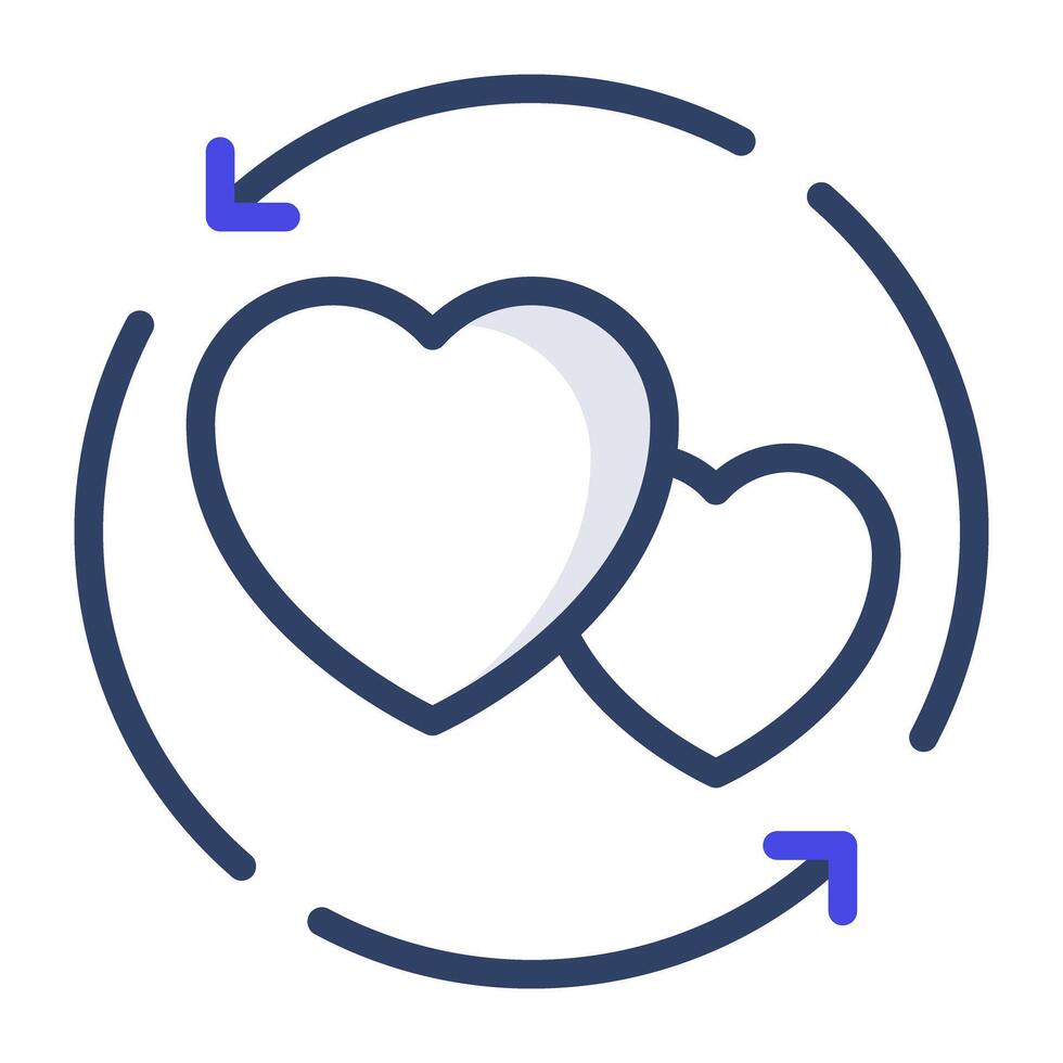 Hearts inside rotating arrows, update relationship icon vector