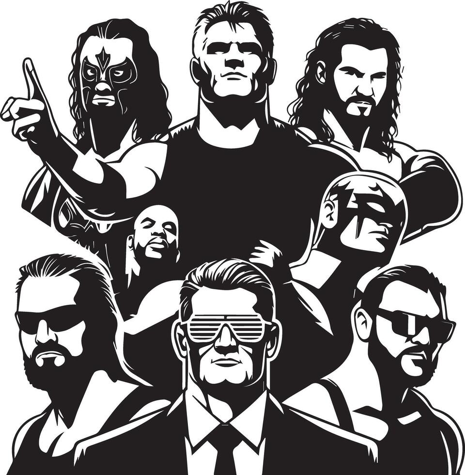 wwe wrestling team vector illustration