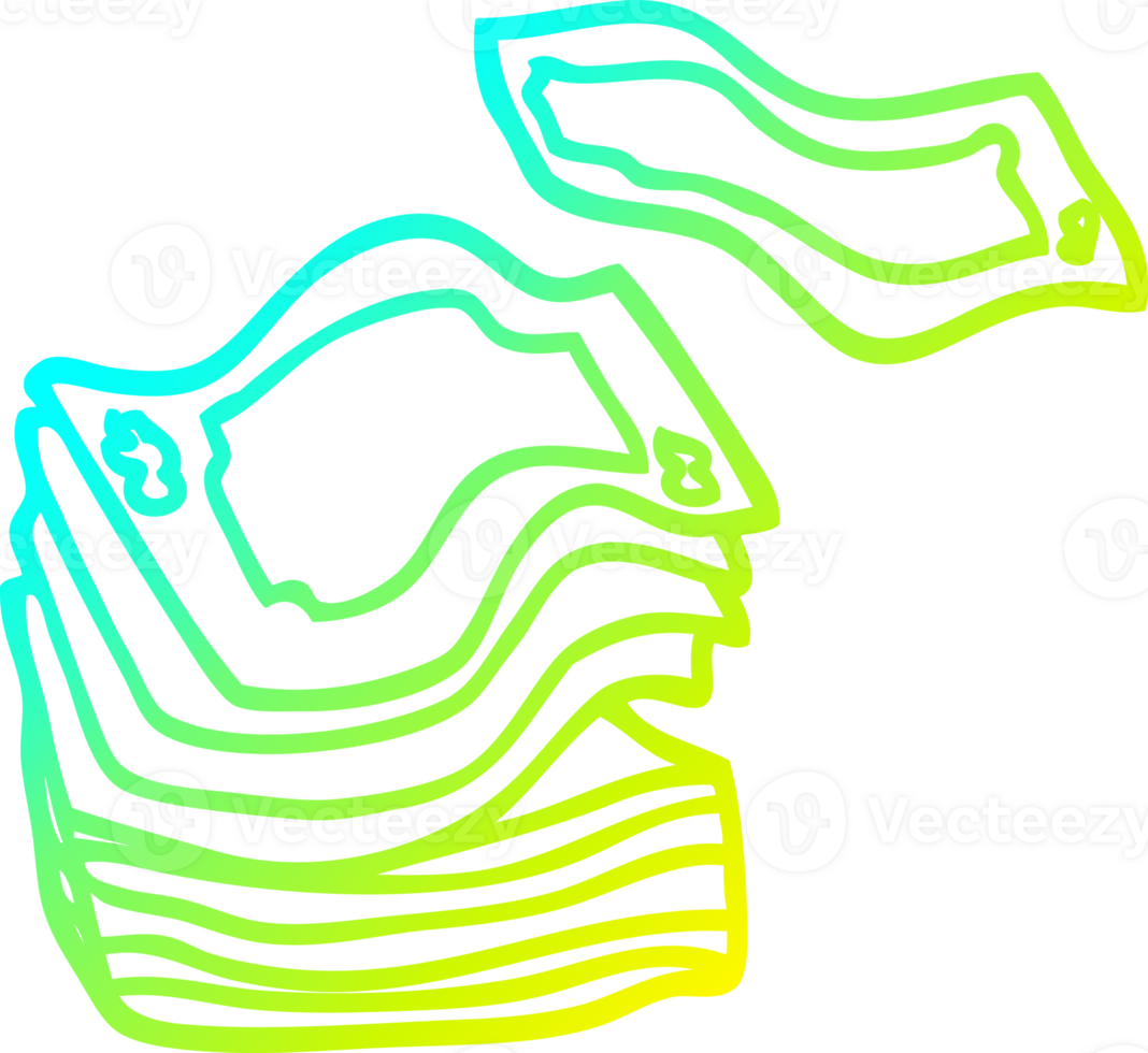 cold gradient line drawing of a cartoon big stack of money png