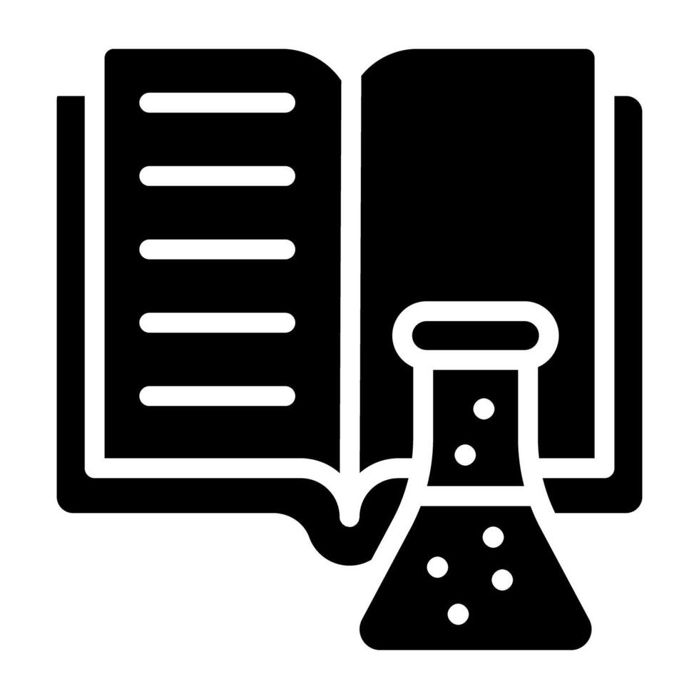 Flask with booklet, science education icon vector