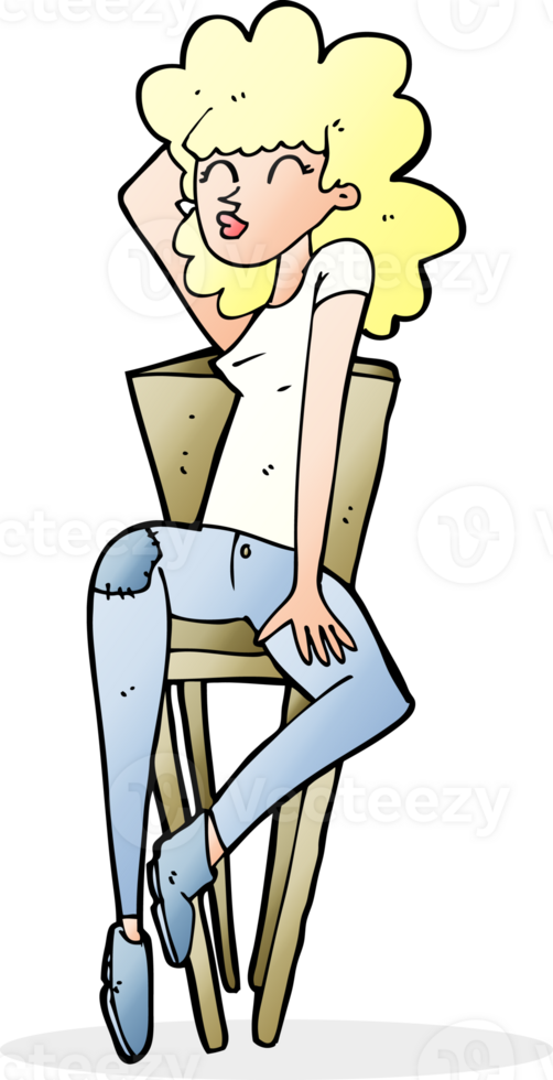 cartoon woman posing on chair png