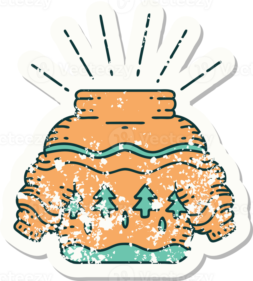 worn old sticker of a tattoo style christmas jumper png