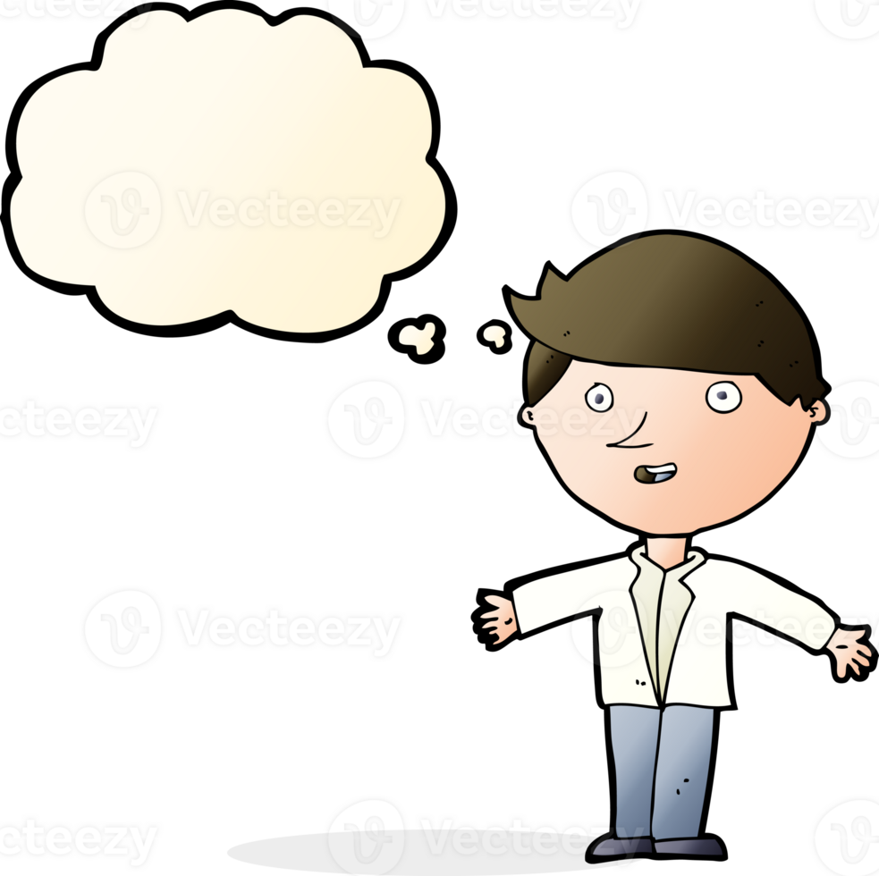 cartoon man in casual jacket with thought bubble png