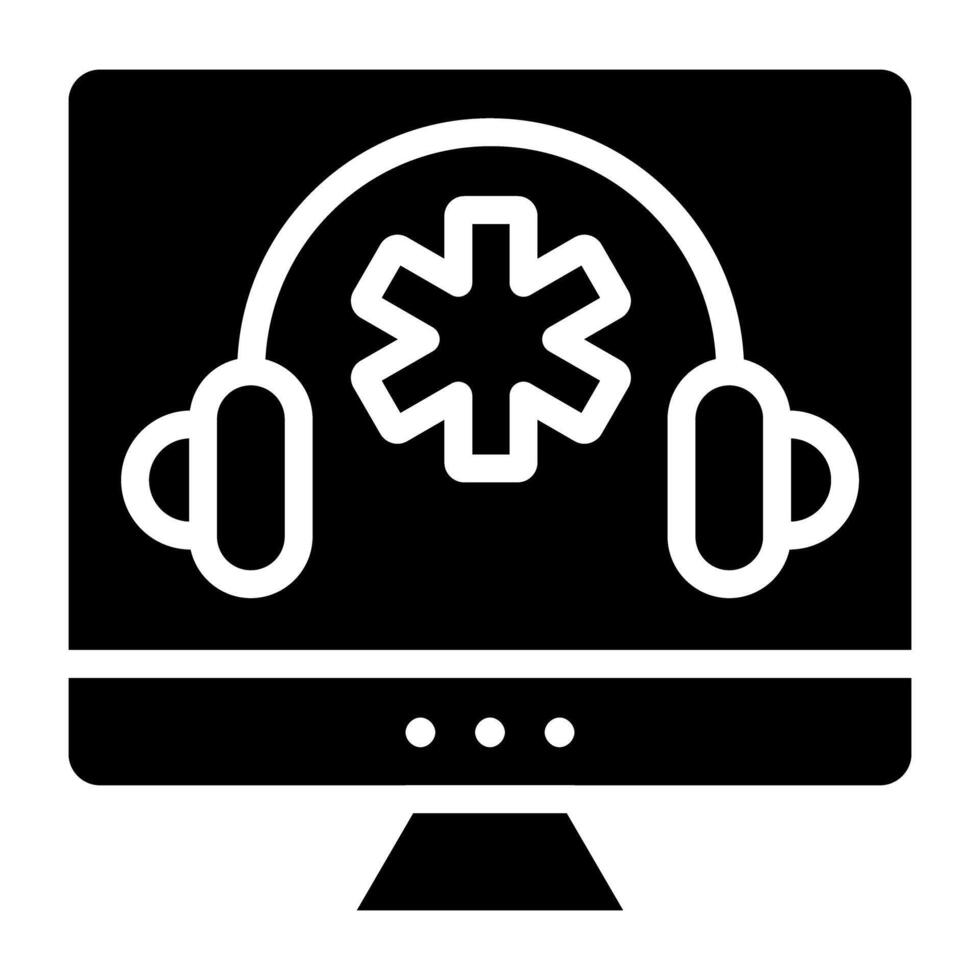 Headphones with medical sign inside monitor, online medical support vector