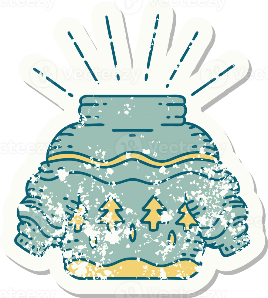 worn old sticker of a tattoo style christmas jumper png