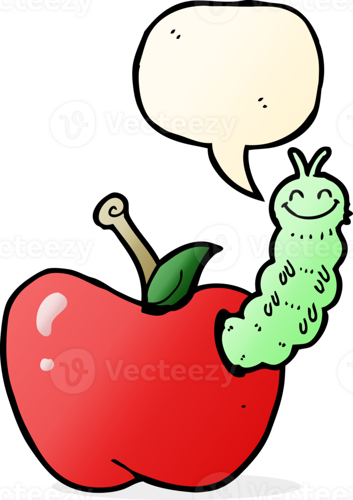 cartoon bug eating apple with speech bubble png