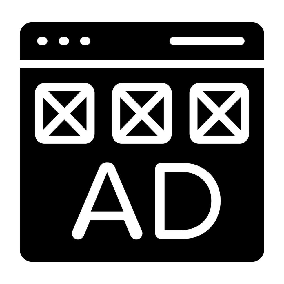 Icon of online advertising, solid design vector