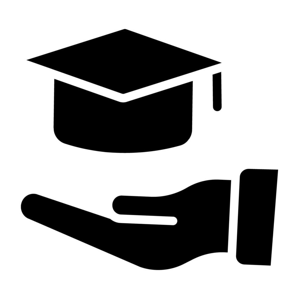 Mortarboard on hand, offer education icon vector