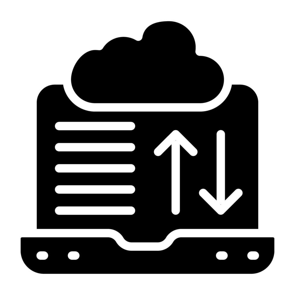 editable sólido glifo diseño icono de nube datos transferir vector