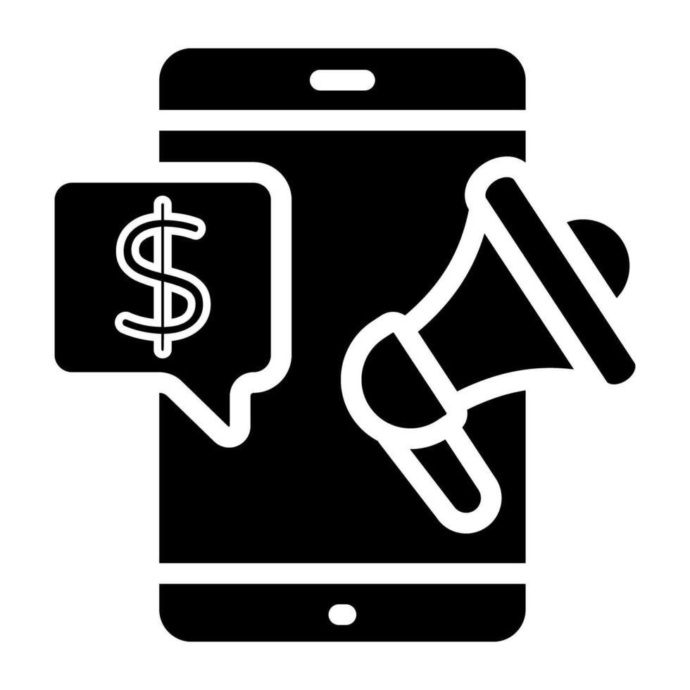 Icon of mobile marketing, glyph design vector